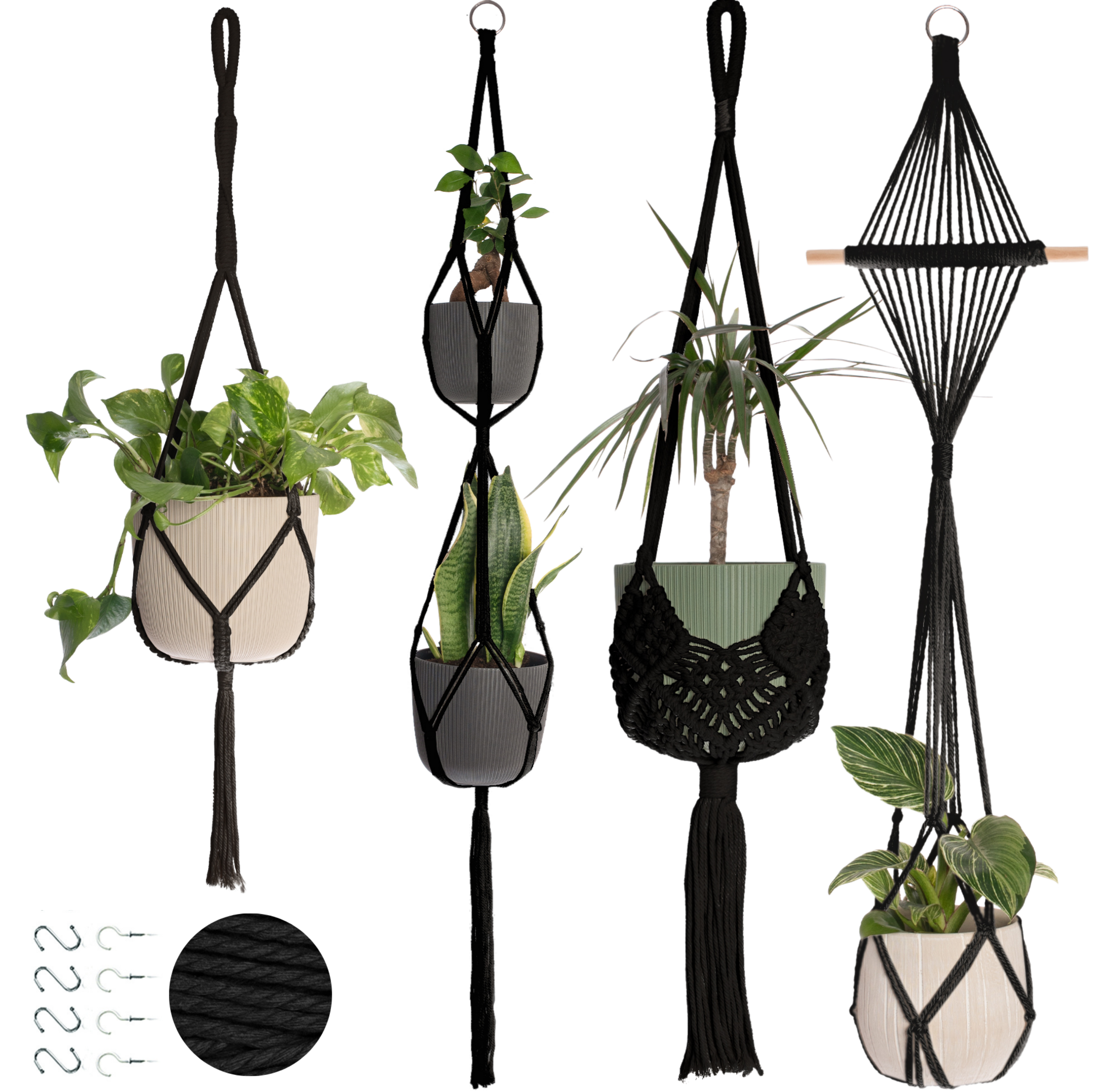 black macrame plant hanger 4-Pack Macrame Plant Hanger