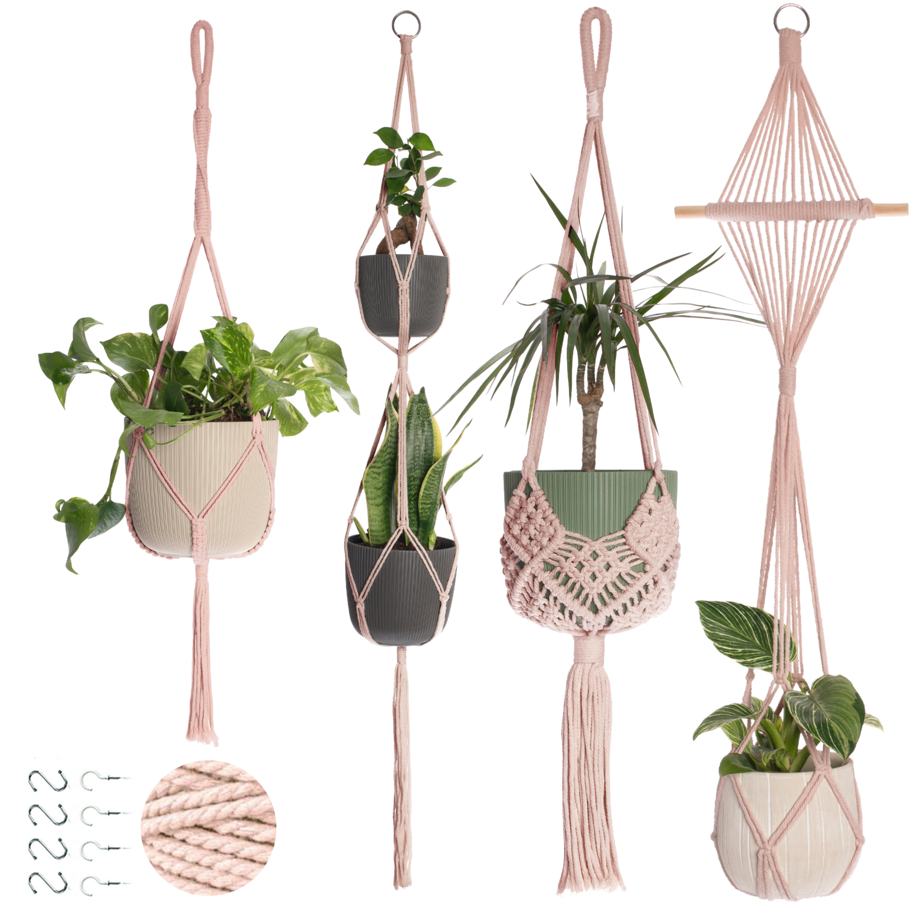hemp hanging plant holders 4-Pack Macrame Plant Hanger