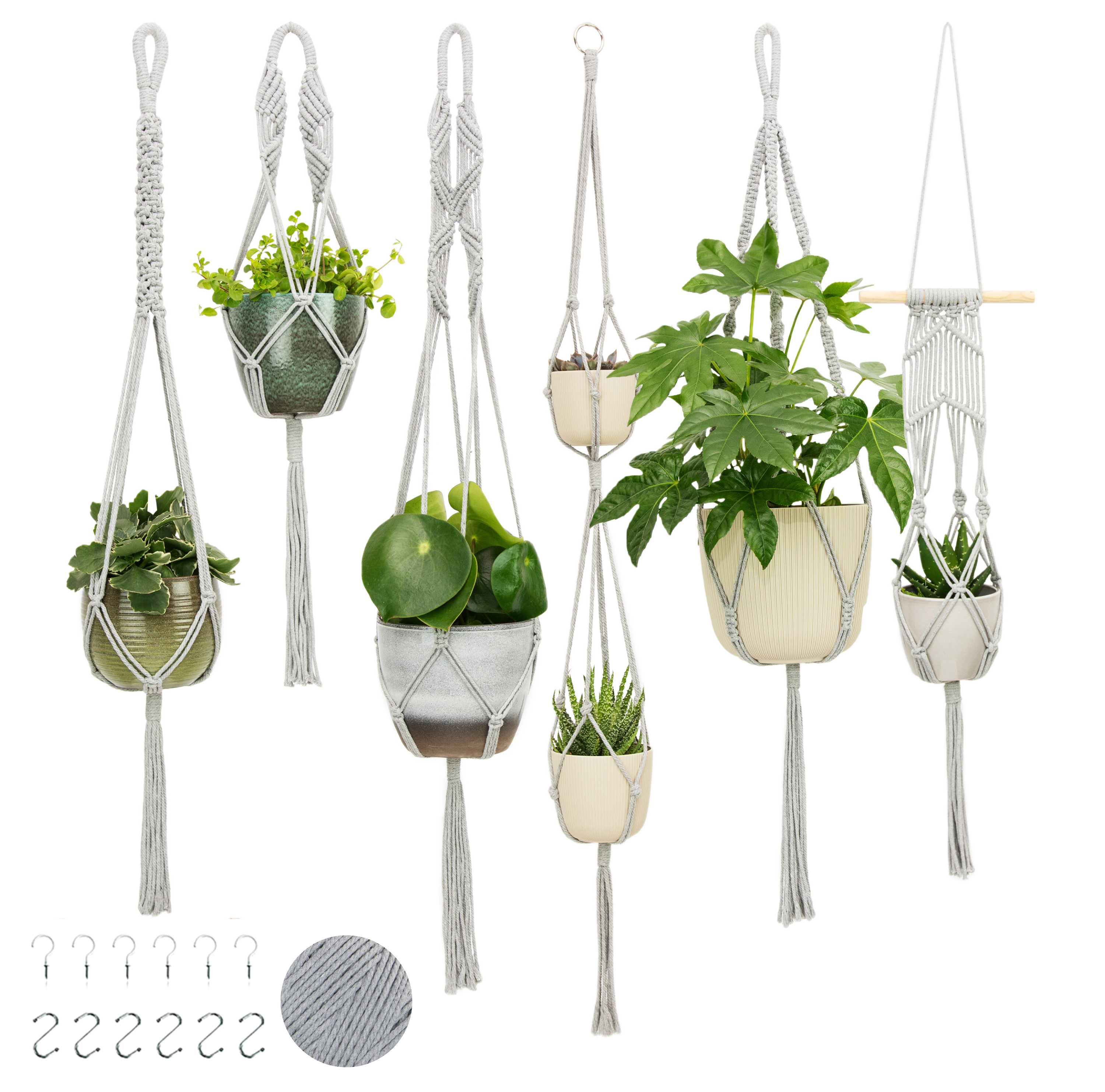 macrame hanging planter with pot 6-Pack Macrame Plant Hanger